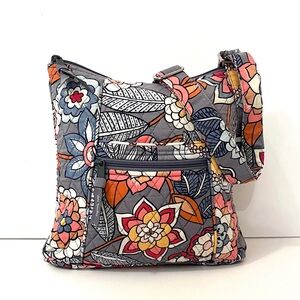 Vera Bradley Quilted Crossbody Bag Gray Floral Retired Pattern